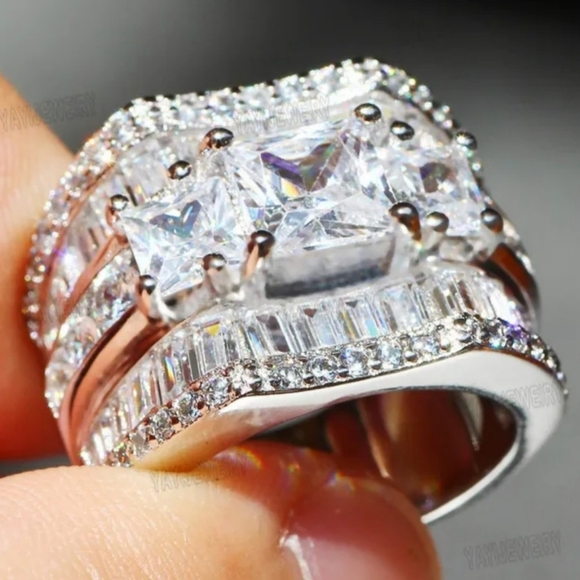 New White Sapphire Baguette Diamond 925 S.S Ring - Picture 2 of 5